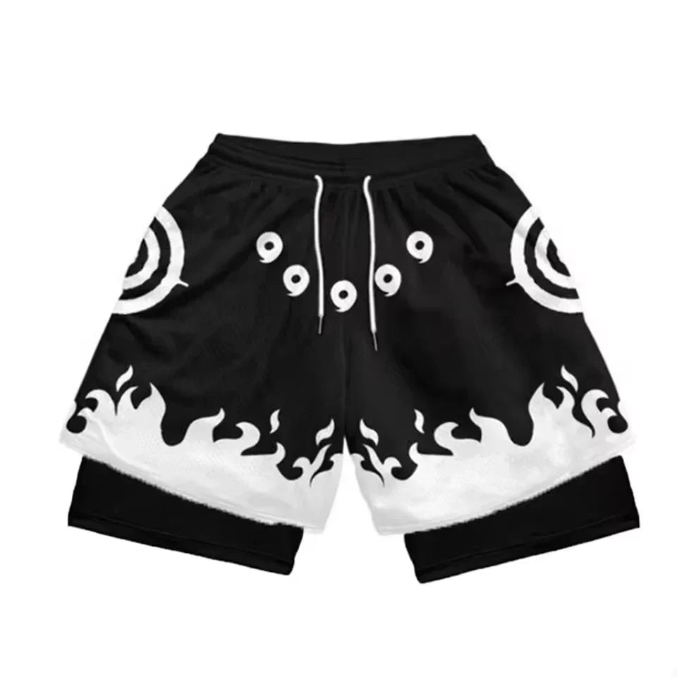 Six Paths Gym Shorts | Naruto Anime Gym Shorts | Breathable Two-Layer Workout Shorts
