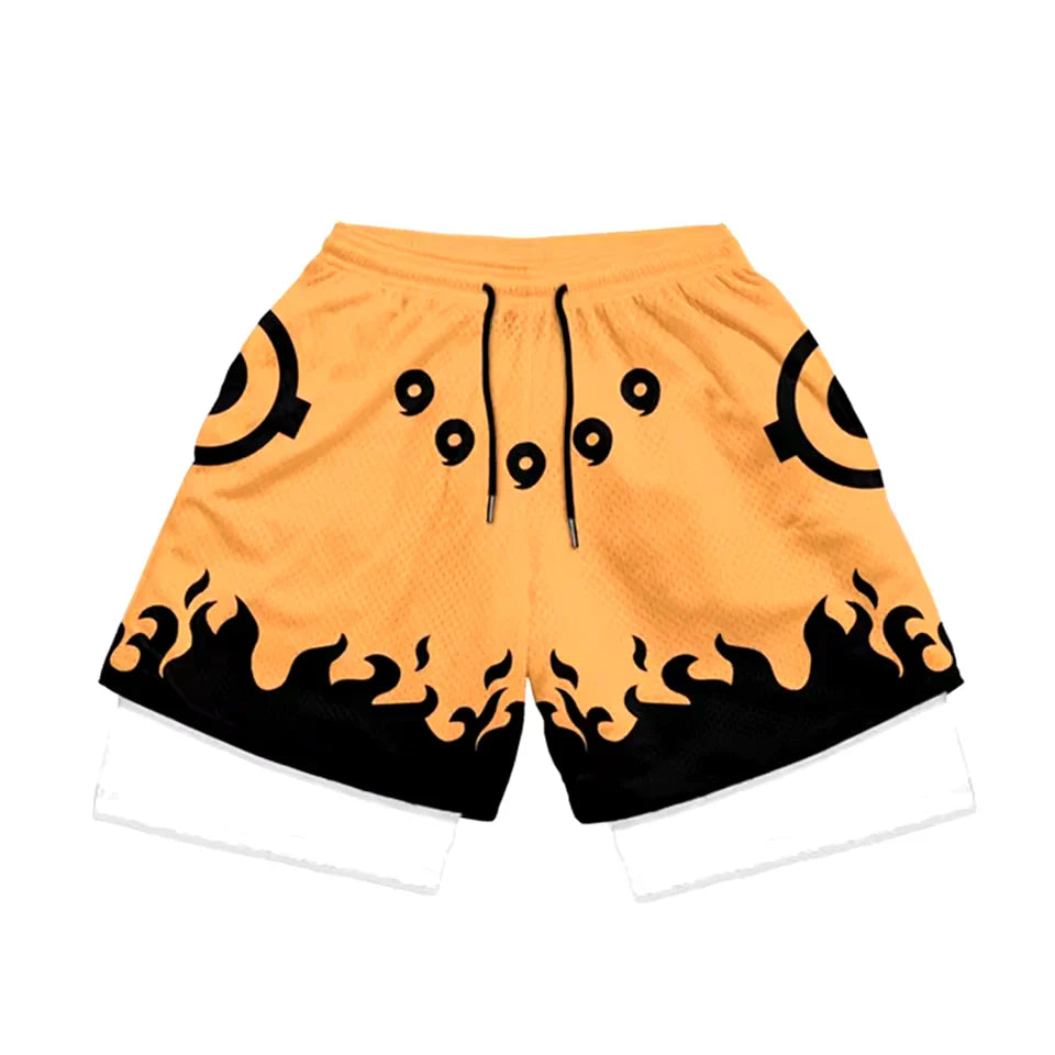Six Paths Gym Shorts | Naruto Anime Gym Shorts | Breathable Two-Layer Workout Shorts